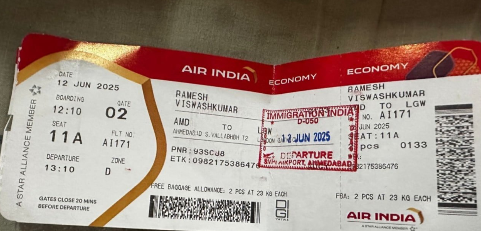 Air India Plane crash survival ticket