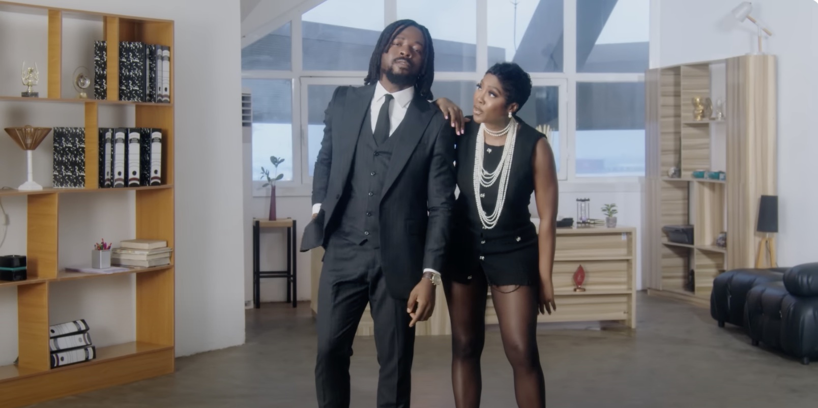 Johnny Drille and Tiwa Savage on set for the “Over The Moon” video