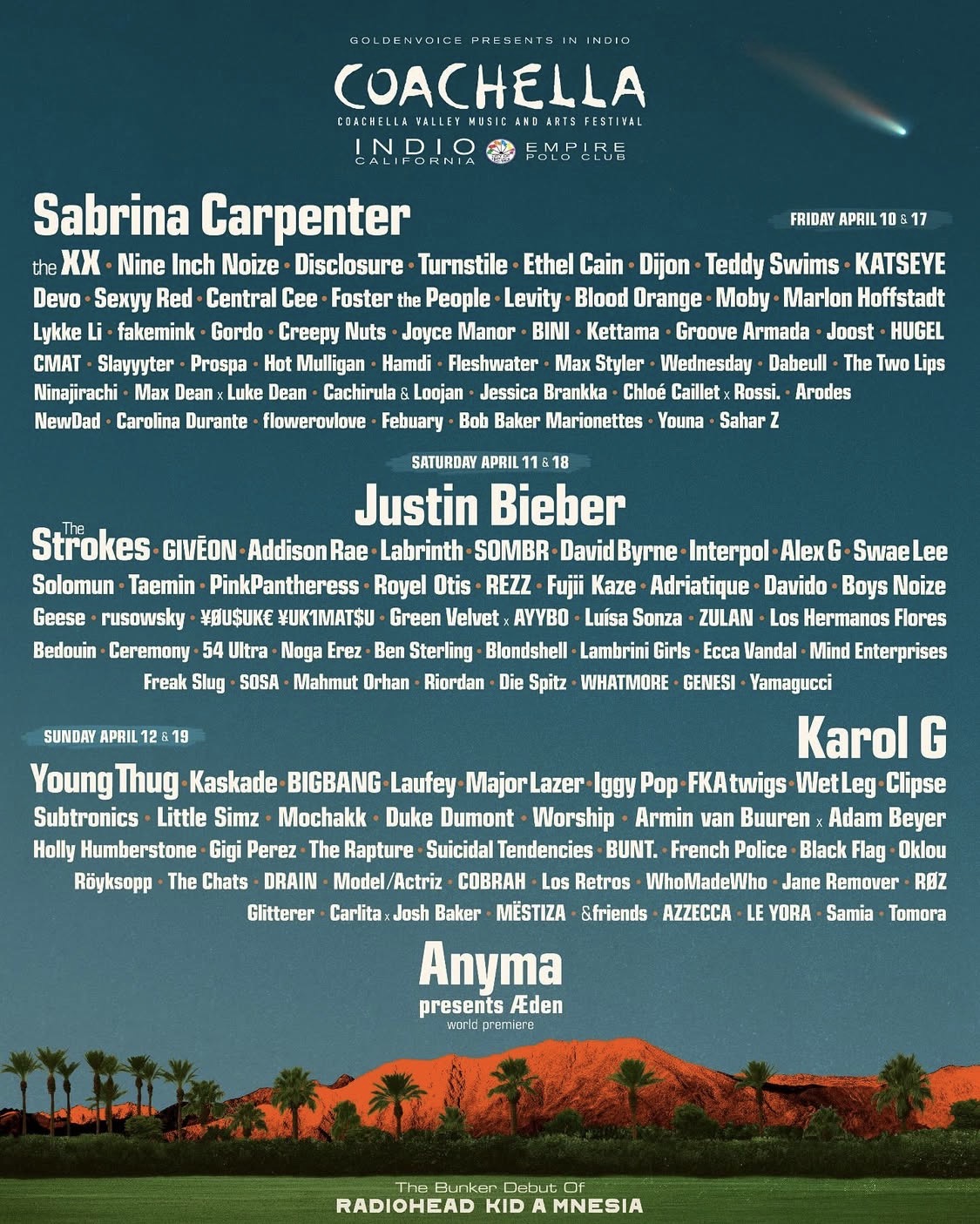 Coachella 2026 line up