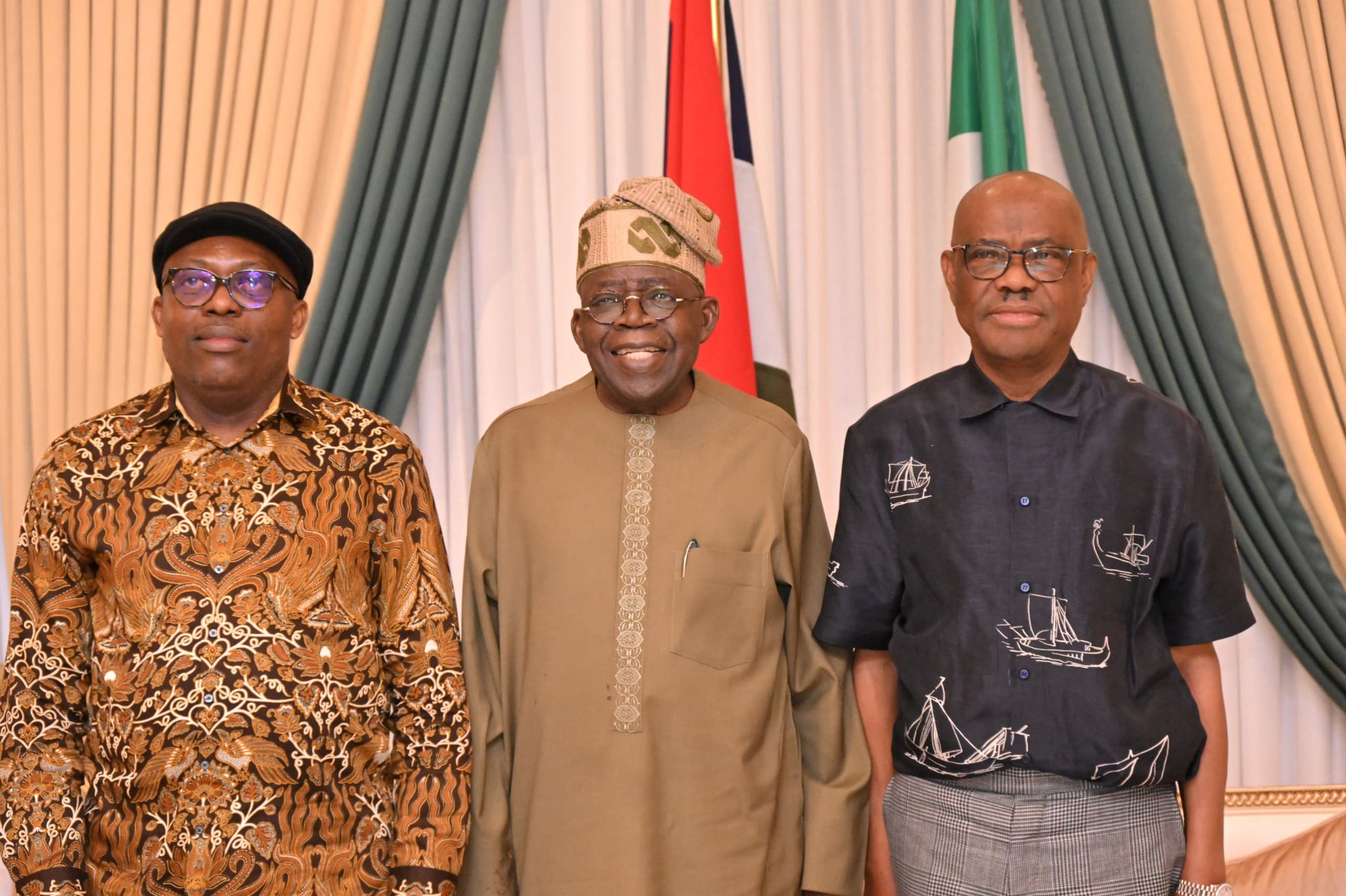 Embattled Governor Simi Fubara, President Bola Tinubu and the Minister of FCT Wike