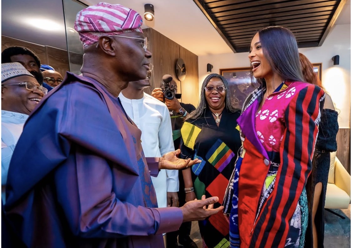 Lagos State Governor Babajide Sanwo-Olu and American singer Ciara Wilson at the Nigerian Exchange (NGX) in Lagos